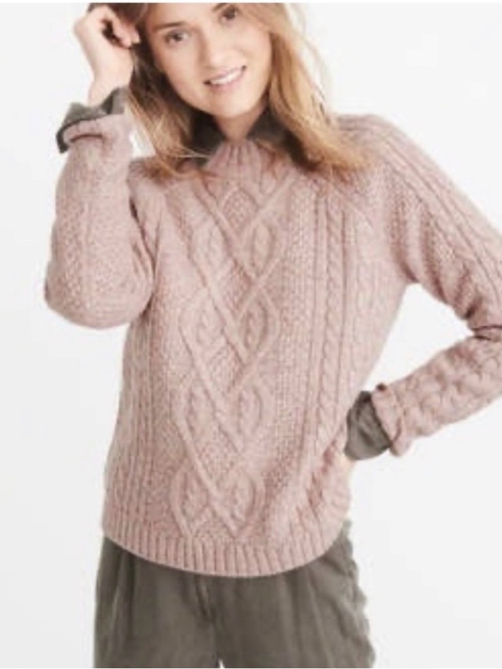 Abercrombie Mock Neck Cable Knit Pink Sweater XS